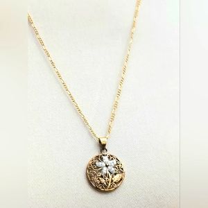18k clad w/  Necklace with beautiful accents and scroll detail.